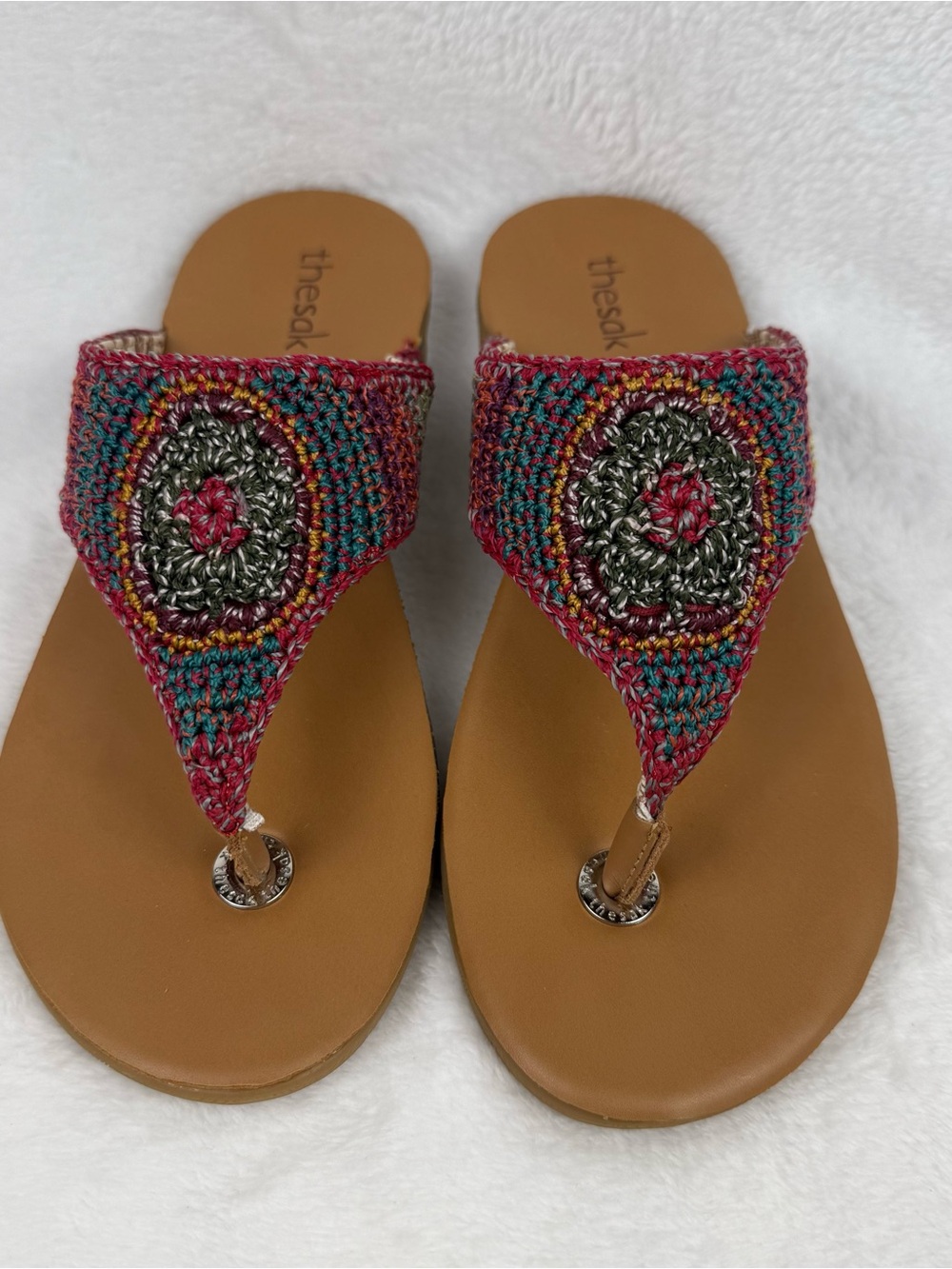 The Sak Shana Thong Sandals Womens 7 Crochet Boho Gypsy Stripe Beachwear - Picture 5 of 15